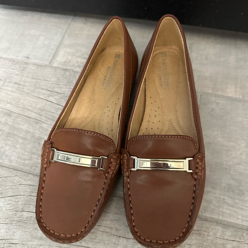 Naturalizer Brown Leather Loafers with Silver Accent